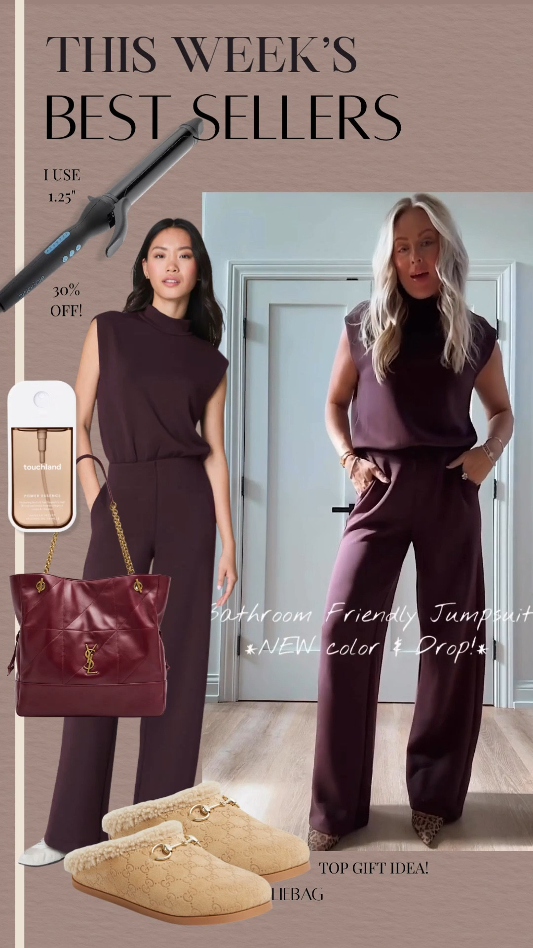 Best seller jumpsuit and slippers. 

SPANX new color drop in this mockneck jumpsuit — it also comes in black, red, and this new truffle brown! The shoulders are so flattering, the material is amazing, and yes… it has POCKETS and is bathroom friendly 🙌 great for hosting or holiday! Just add a jacket! 
💻 New customers — use my code LILLIEXSPANX to save!
Wearing: Tops — Small Regular | Pants + Jumpsuit — Small Tall.

Perfect for: travel days, active wear, and all things athleisure. 

Active wear. Jumpsuit. Matching set. Brown. Thanksgiving outfit. 

#LTKTravel #LTKActive #LTKHoliday