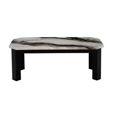Rectangular Coffee Table With Faux Panda Marble Finish And Black Wooden Legs, Modern Look Table, Contemporary, Fits Primary Living Space | Wayfair North America