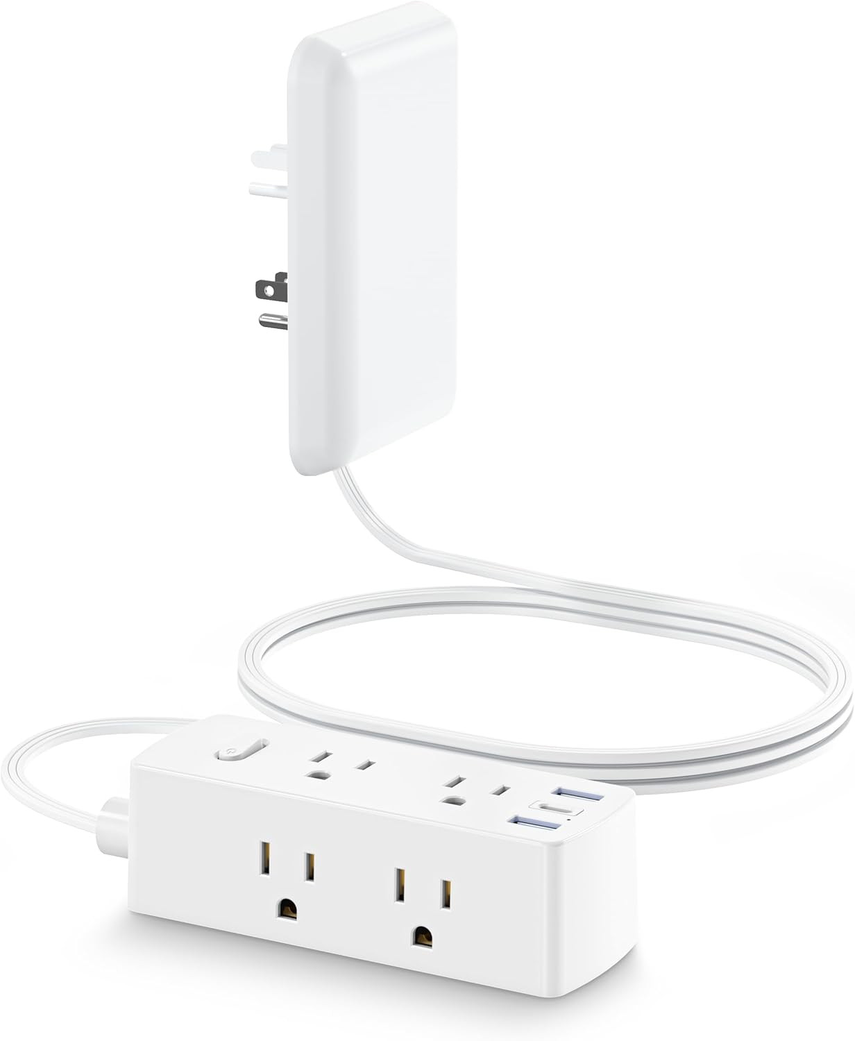 Flat Extension Cord with Outlet Cover, Olcorife Flat Plug Power Strip with 6 Outlets and 3 USB Po... | Amazon (US)
