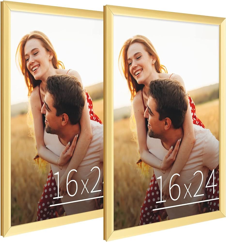 16x24 Poster Frame Set of 2 with High Definition Plexiglass 16x24 Frame for Wall Mounting, Gold | Amazon (US)