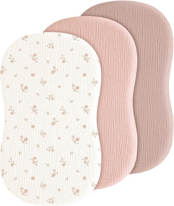 Baby Bassinet Sheets 3 Pack for Boys & Girls, Soft Breathable Muslin Cotton Bassinet Mattress Cov... | Amazon (US)