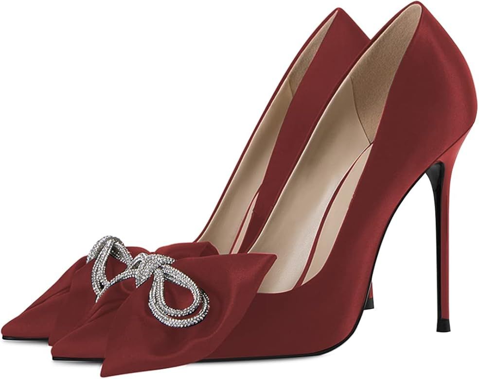 FSJ Women Fashion Pointed Toe Glitter Rhinestone High Heel Wedding Pump Sexy Slip On Stiletto Party  | Amazon (US)