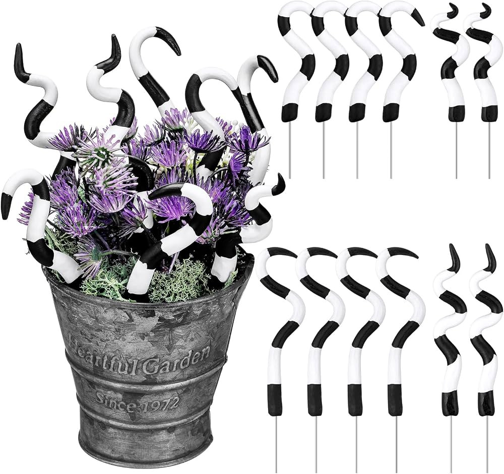 12 Pcs Halloween Sandworm Decoration Black and White Striped Plant Stakes Spooky Plant Decoration... | Amazon (US)