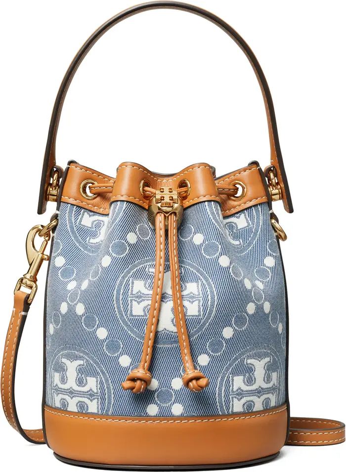 Tory Burch Mini T-Monogram Denim Bucket Bag | Nordstrom | Nordstrom