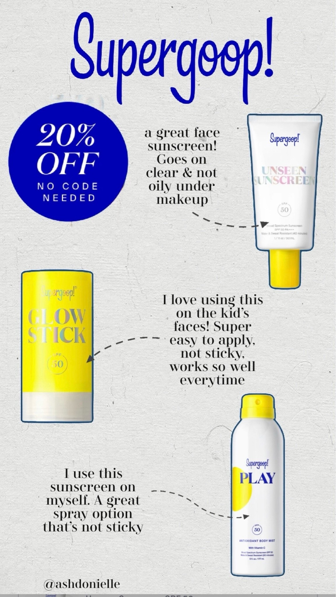 Supergoop site wide sale! 20% off everything 

#LTKFindsUnder50 #LTKStyleTip #LTKSaleAlert

#LTKdayinmylife #LTKSaleAlert #LTKSeasonal