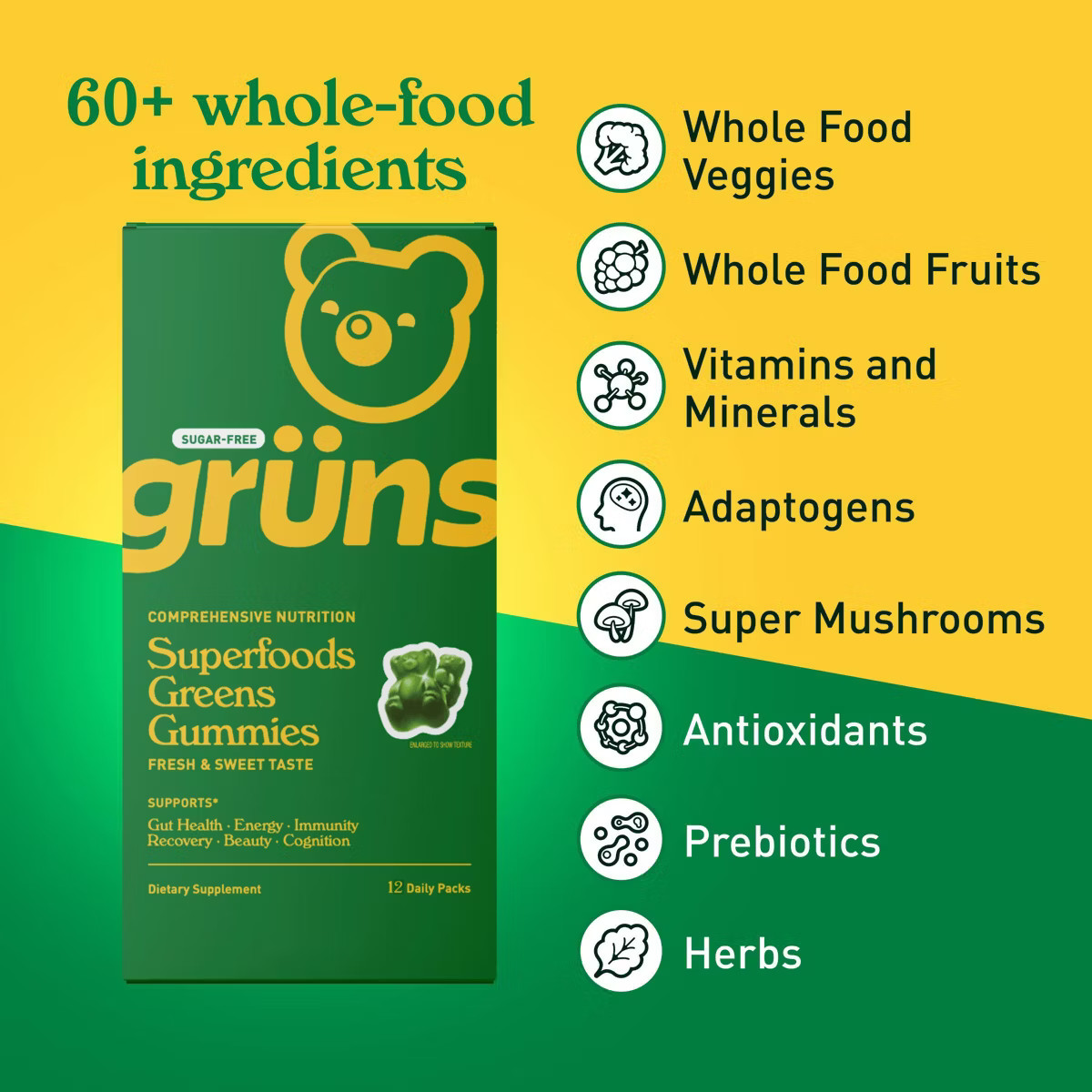 Grüns Adult Sugar-Free Superfoods Greens Gummies - 96ct/12 Servings | Target
