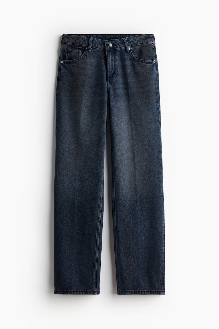 Straight Regular Jeans - Regular waist - Extra-long legs - Dark denim blue - Ladies | H&M GB | H&M (UK, MY, IN, SG, PH, TW, HK)