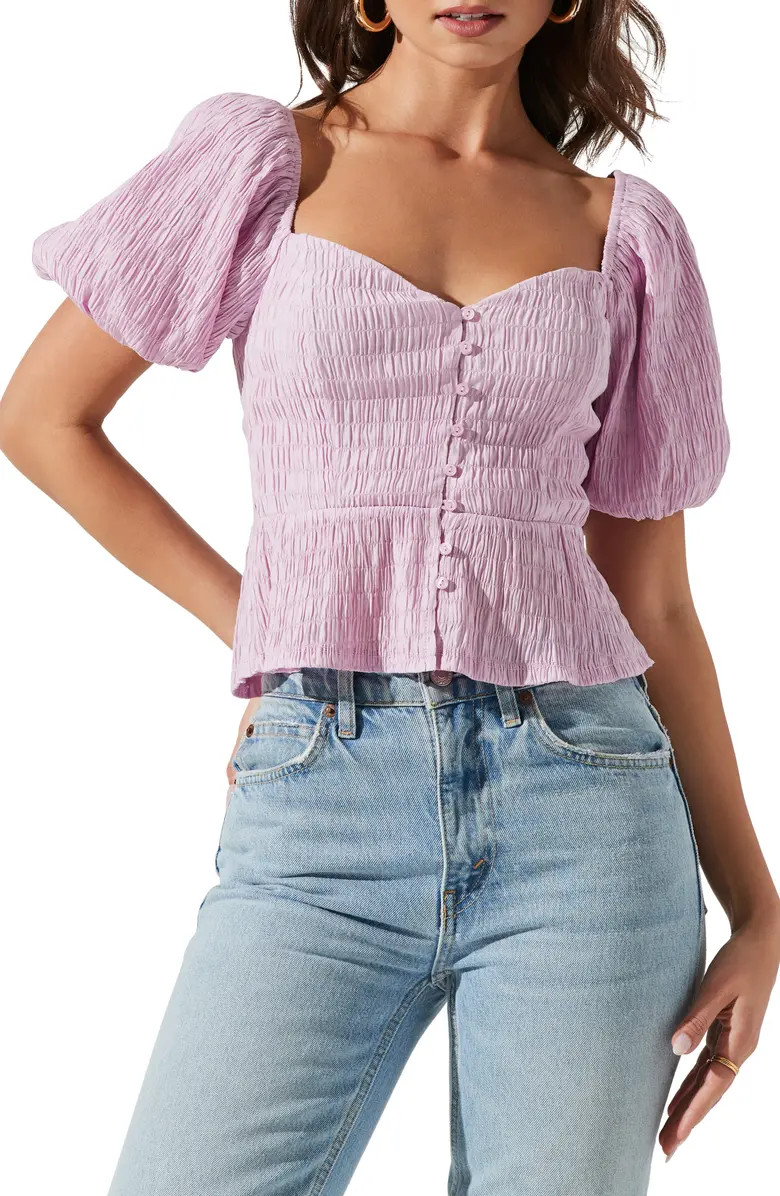 ASTR the Label Puff Sleeve Button Front Smocked Top | Nordstrom | Nordstrom