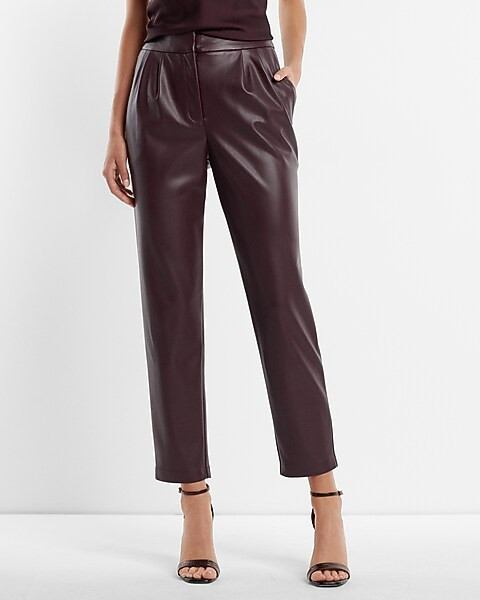 Super High Waisted Faux Leather Pleated Ankle Pant | Express