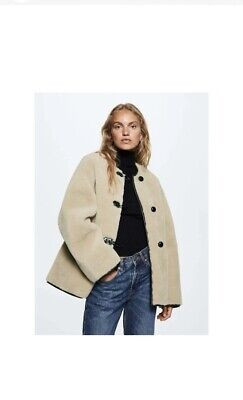 ICONIC MANGO APPLIQUES FAUX FUR SHEARLING OVERSIZED JACKET SIZE XS | eBay UK