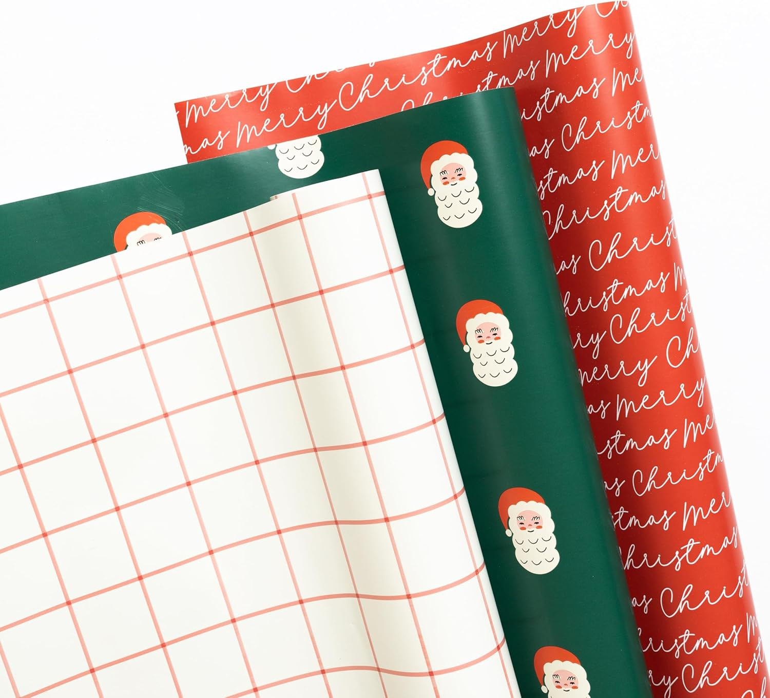 Merry Market 3-Pack Premium Satin Christmas Wrapping Paper, Santa Pattern, Red Merry Christmas, C... | Amazon (US)