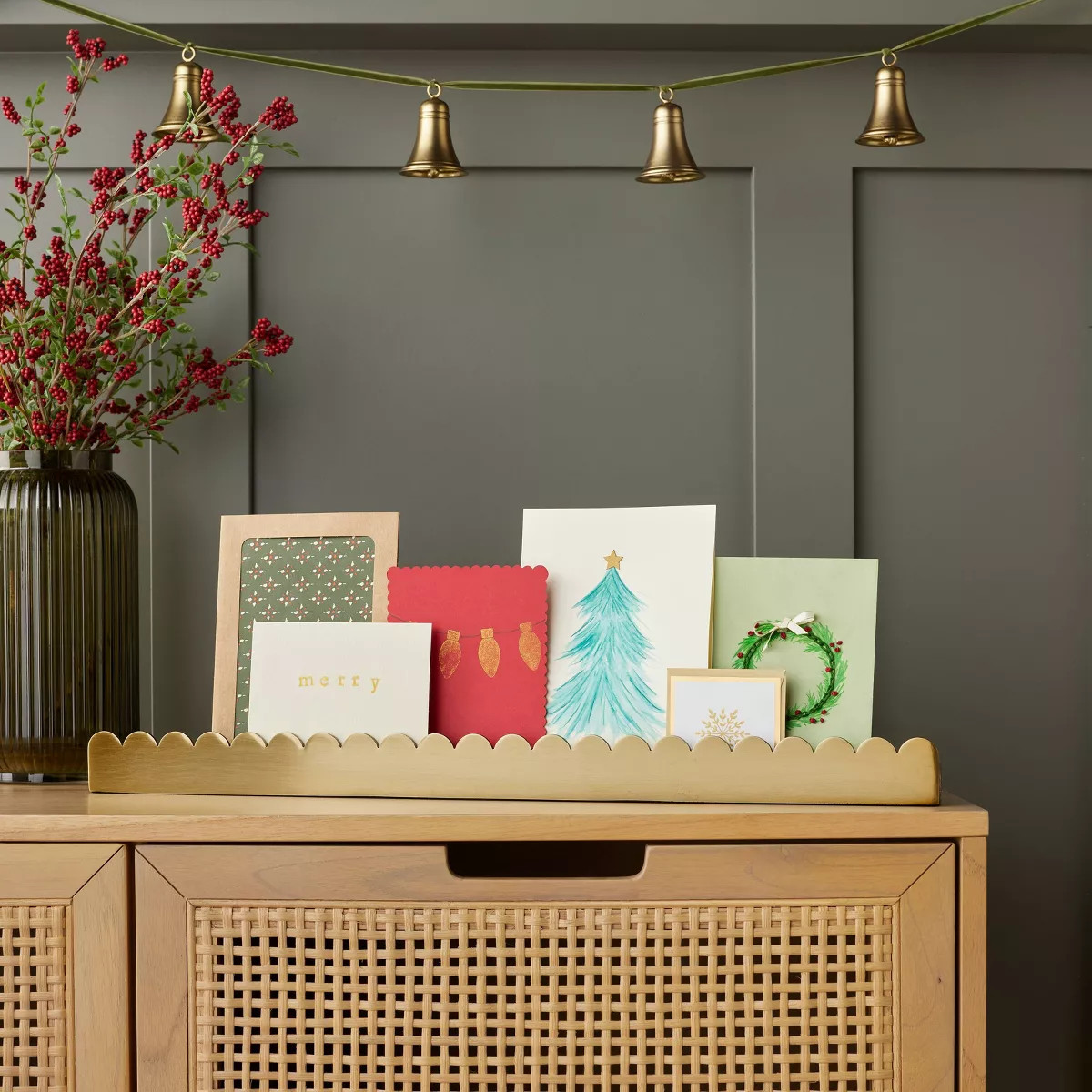 22" Scalloped Brass Christmas Card Holder Antique Finish - Hearth & Hand™ with Magnolia | Target