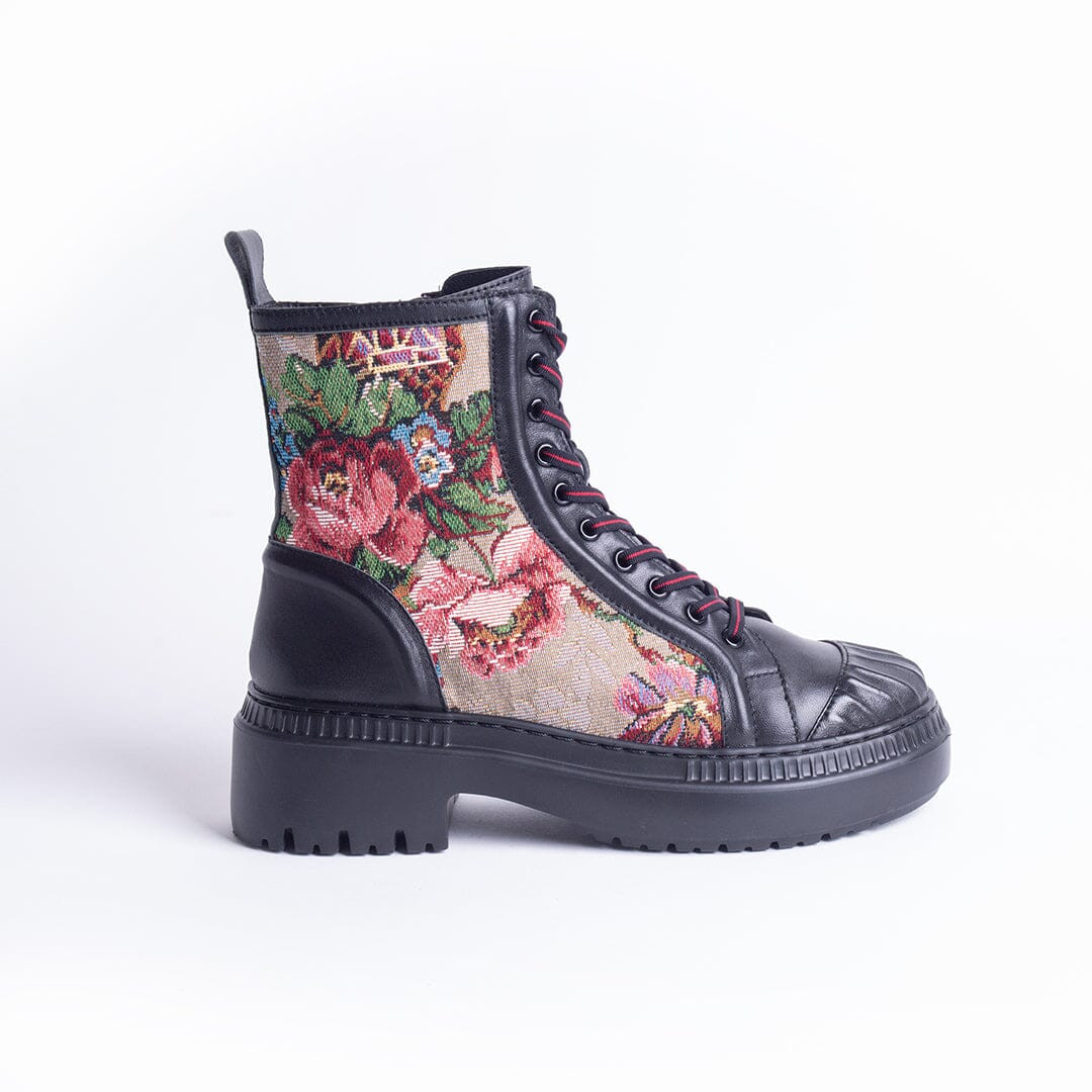 Cecelia New York-CARLOS combat lug sole leather boot taupe floral | Cecelia New York
