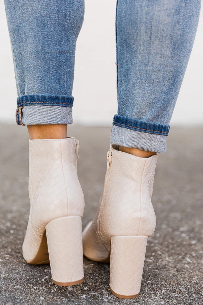 Brandi Ivory Woven Booties | Pink Lily