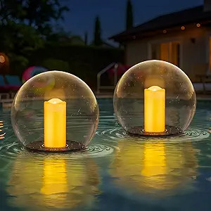 Amazon.com : uuffoo 2-Pack 7.4x7.4 Solar Floating Pool Lights Ball Solar Powered Flickering that ... | Amazon (US)