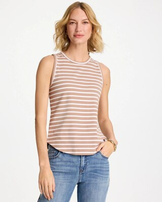 Women's Striped High Neck Rib Tank in Cattail Brown | Chico's | Chico's
