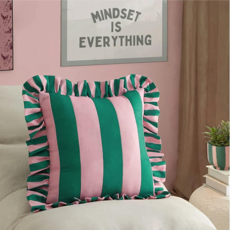 Mainstays 18"x18" Pink Ruffle Stripe Pillow | Walmart (US)