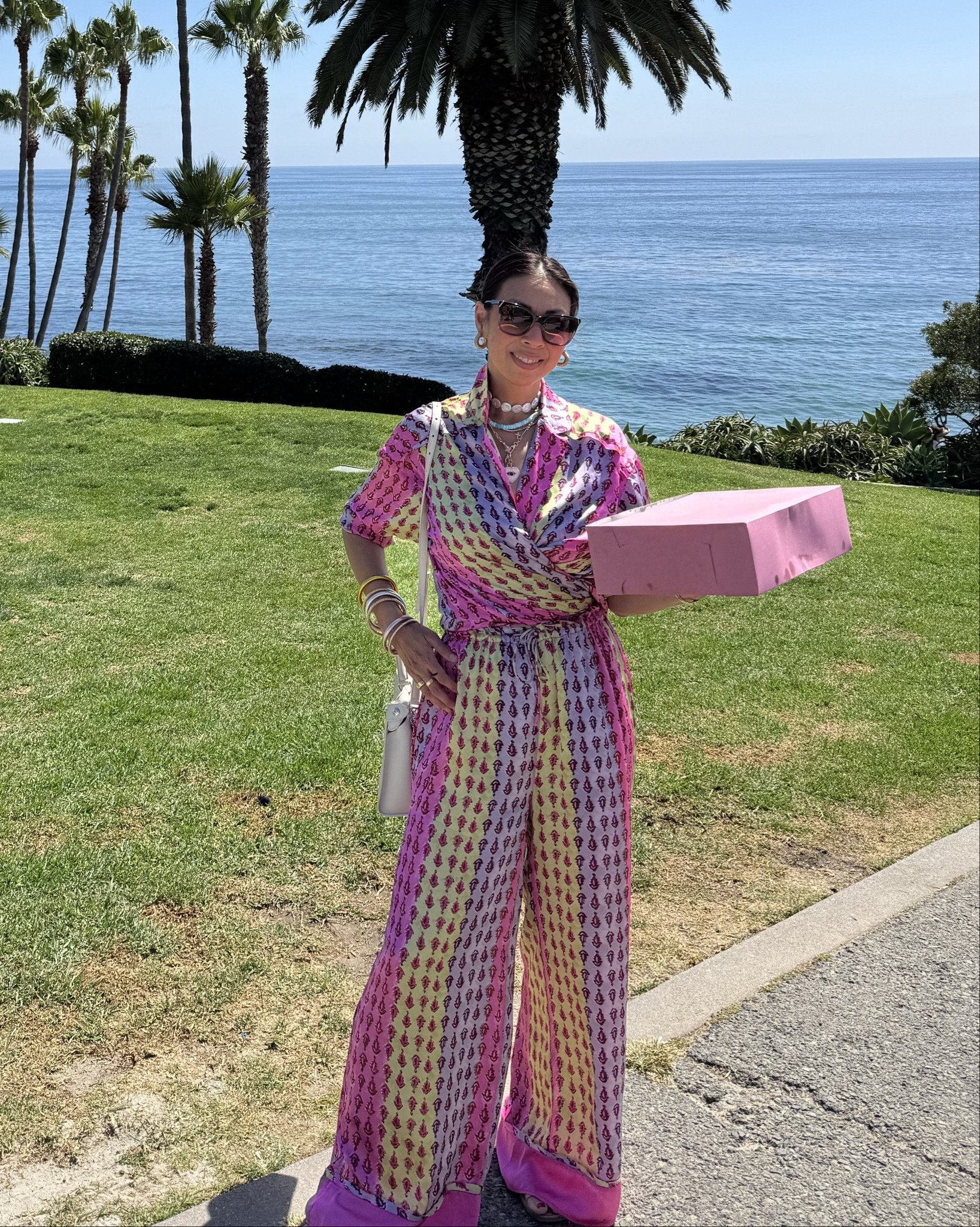 Style of Sam in a Free People pajama set - oversized shirt & wide leg pants 💖✨ (size XS & wearing it as a faux wrap top) #styleofsam #vacationlook 

#LTKStyleTip #LTKOver40 #LTKTravel