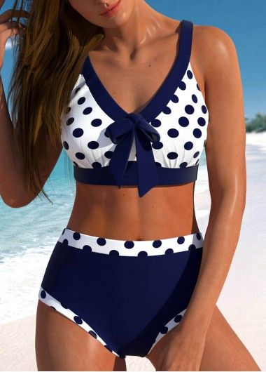 Flash Sale
        MODLILY® Patchwork Polka Dot Navy Bikini Top-No Bottom | modlily.com
