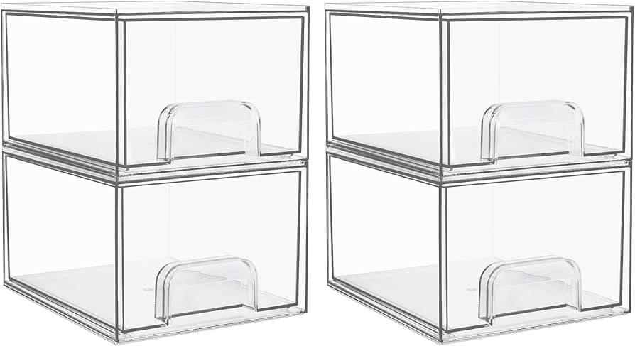 Vtopmart 4 Pack Clear Stackable Storage Drawers, 4.4'' Tall Acrylic Bathroom Makeup Organizer,Pla... | Amazon (US)