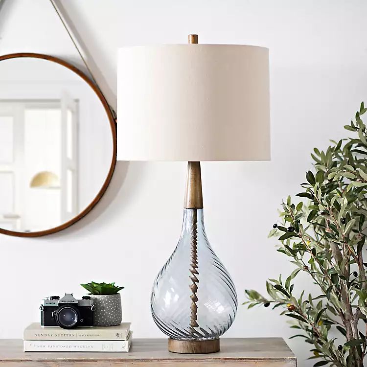 Dusty Gray Blue Nora Glass Table Lamp | Kirkland's Home