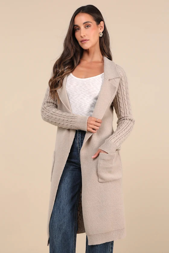 Cozy Effect Taupe Cable Knit Duster Cardigan | Lulus