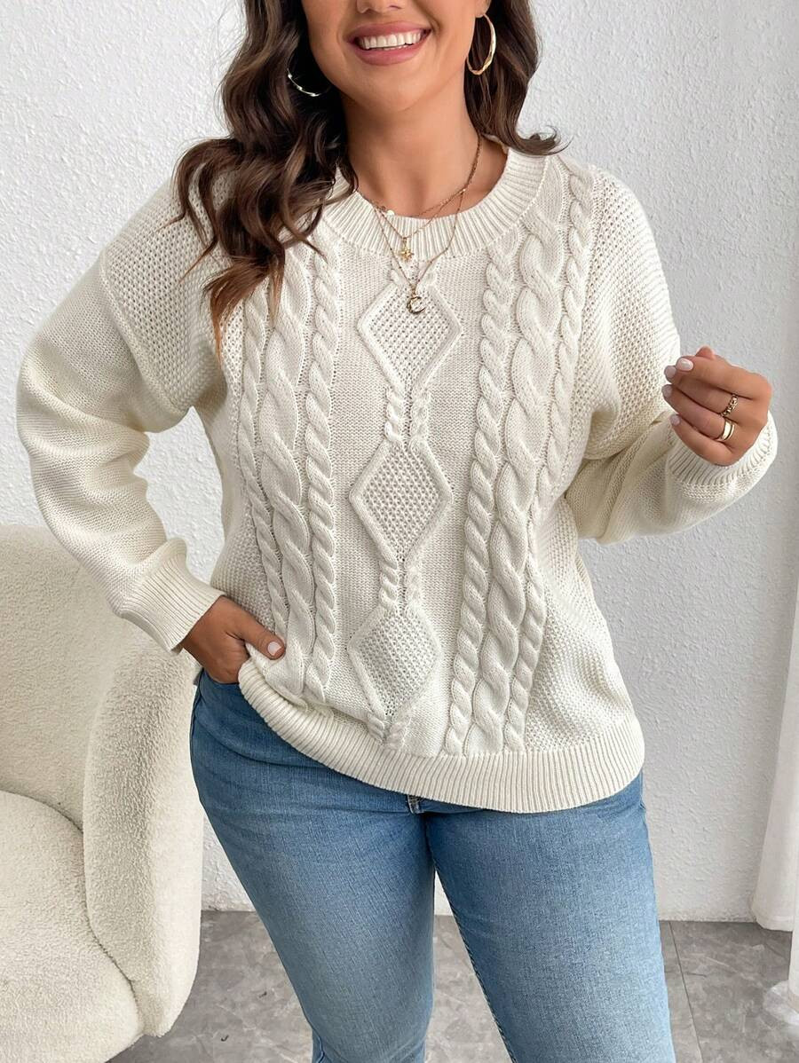 SHEIN Relaxiva Plus Size Women's Solid Color Knitted Long Sleeve Pullover Sweater, For Winter | SHEIN