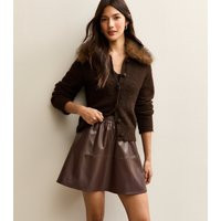 Women's Dark Brown Faux Leather A-Line Mini Skirt New Look | New Look (UK)