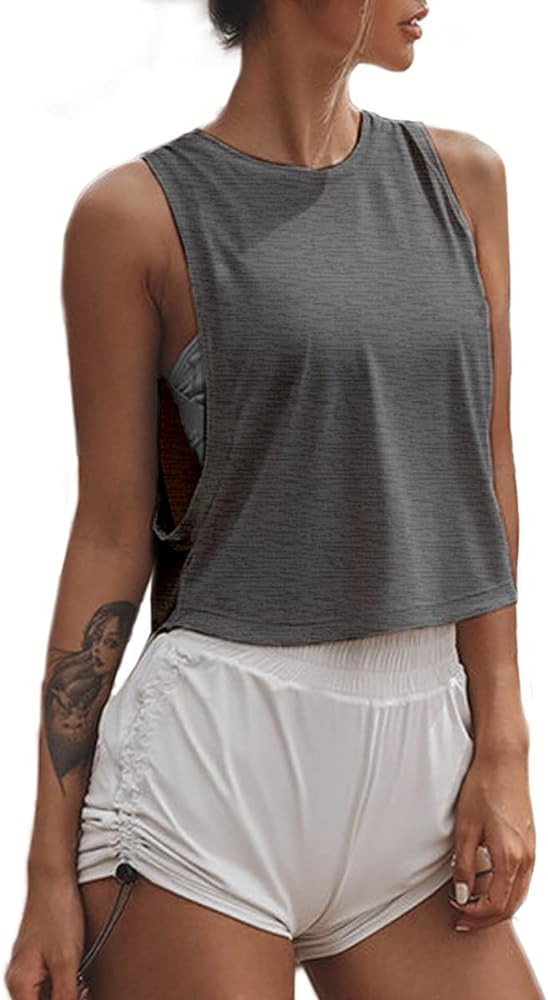 Sanutch High Neck Crop Top Workout Shirts Cropped Muscle Tank for Women | Amazon (US)
