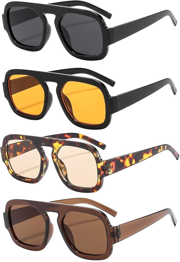 ISIUINN 4 Pieces Trendy Square Aviator Sunglasses for Women Men Flat Top Frame Retro 70s Square S... | Amazon (US)
