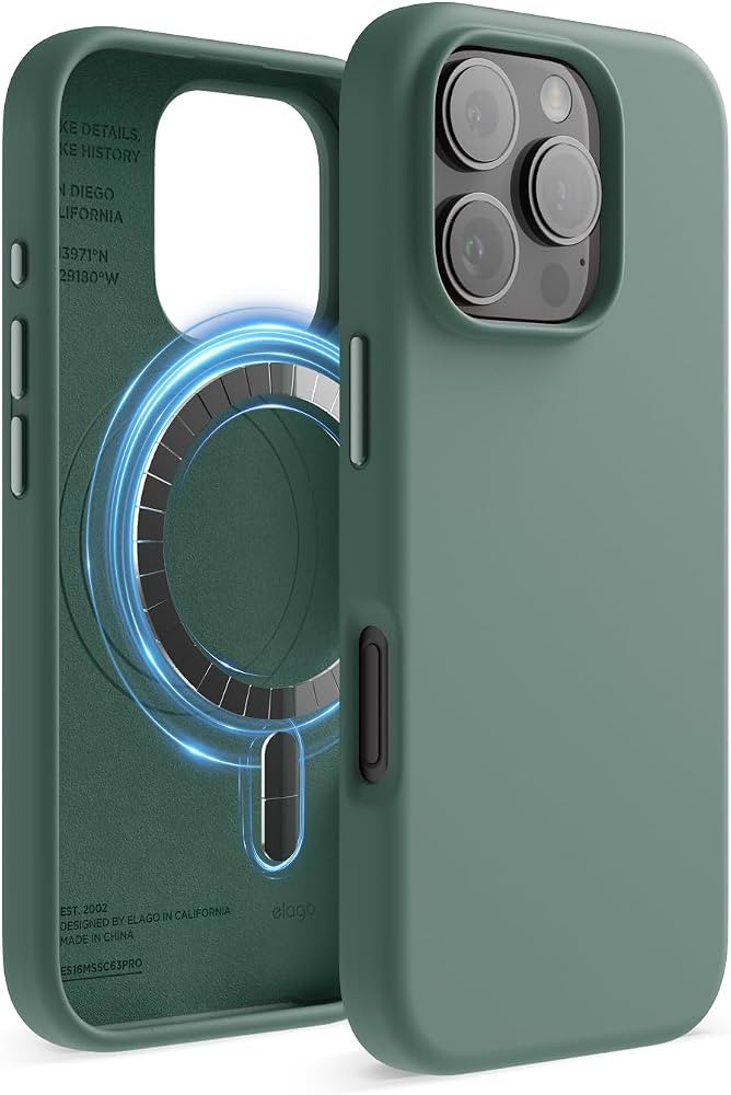 elago Premium Magnetic Silicone Case for iPhone 16 Pro Midnight Green | Amazon (US)