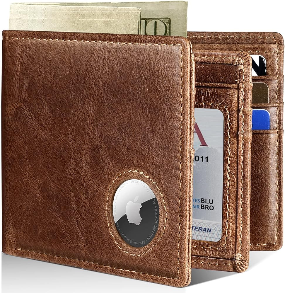 Mens Wallet With AirTag Holder, Bifold Leather RFID Blocking 1-2 ID Windows 12-13 Card Holders, G... | Amazon (US)