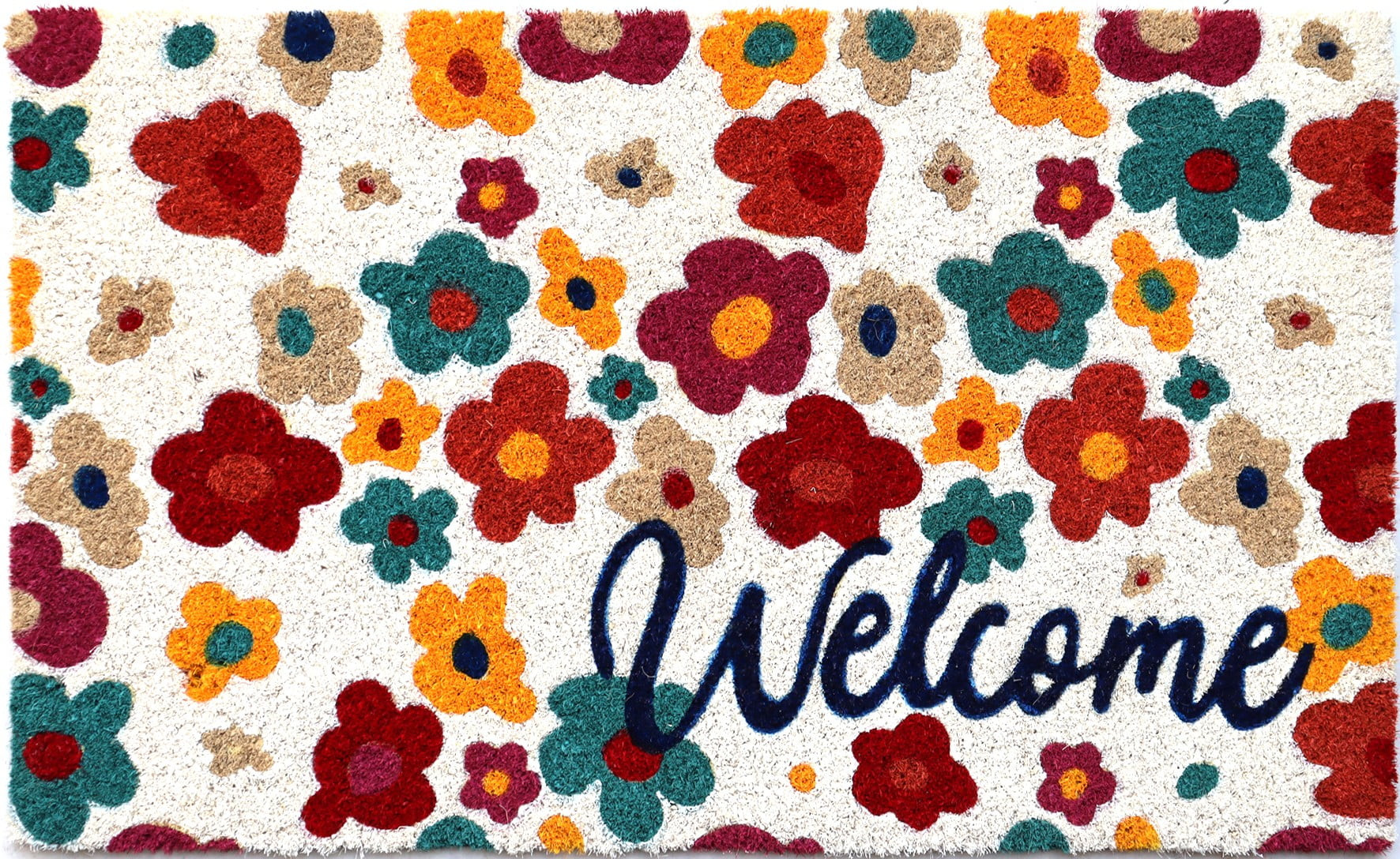 Mainstays 18"x30" White Floral Coir Fiber Doormat | Walmart (US)