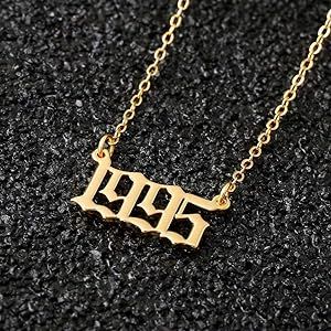 M MOOHAM Birth Year Necklace for Women, 18K Gold Plated Old English Birth Year Number Pendant Nec... | Amazon (US)