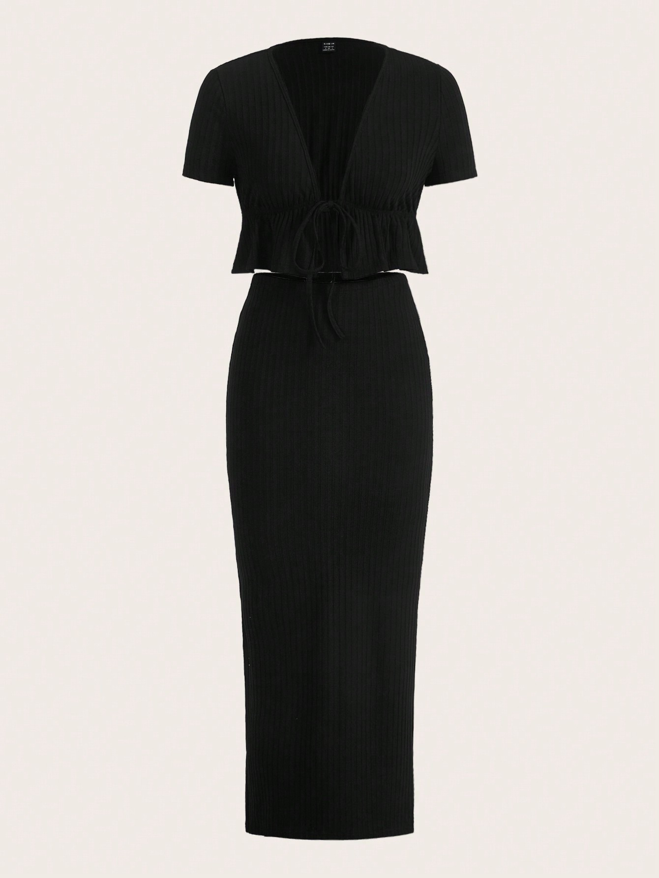 SHEIN EZwear Tie Front Peplum Top & Split Back Skirt | SHEIN