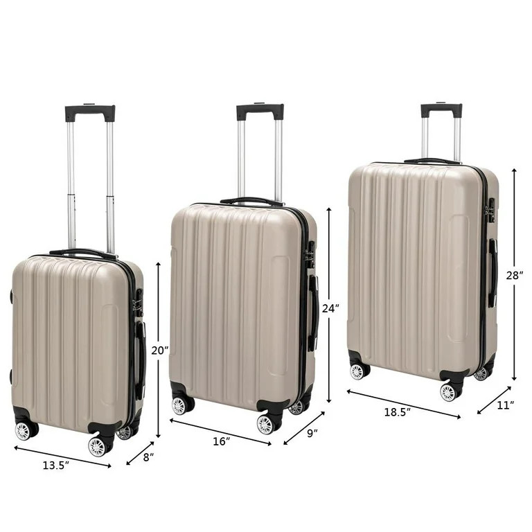 Zimtown 3 Piece Nested Spinner Suitcase Luggage Set With TSA Lock Champagne Gold - Walmart.com | Walmart (US)