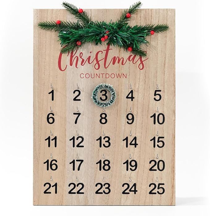 DN DECONATION Christmas Countdown 25 Days Wreath Advent Calendar 2023, Wood Xmas Reusable Countdo... | Amazon (US)