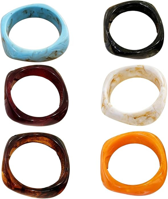 6 Pcs Acrylic Chunky Bangle Bracelets for Women Color Resin Square Wide Wristband Bracelet Vintag... | Amazon (US)