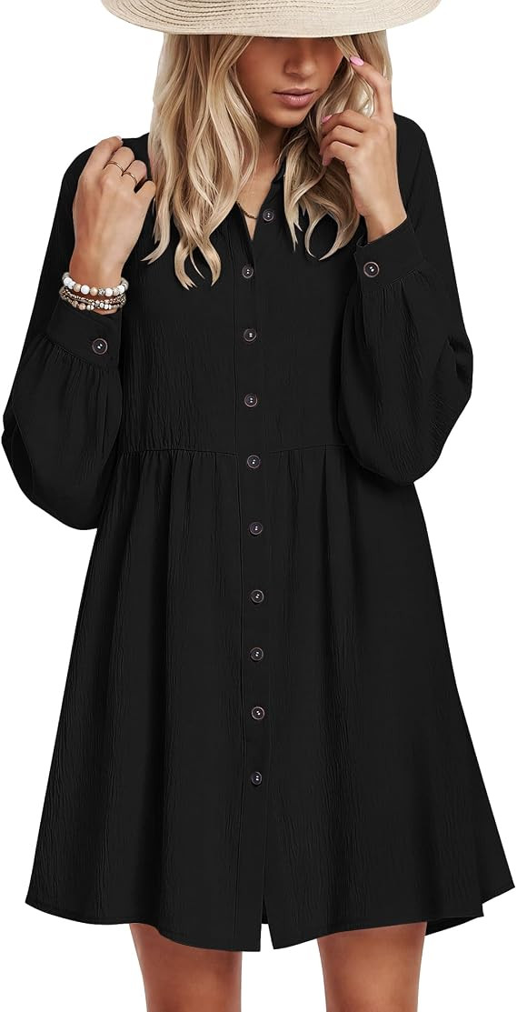 AUSELILY Women's Babydoll Dress Casual Long Sleeve Fall Tunic Dresses | Amazon (US)
