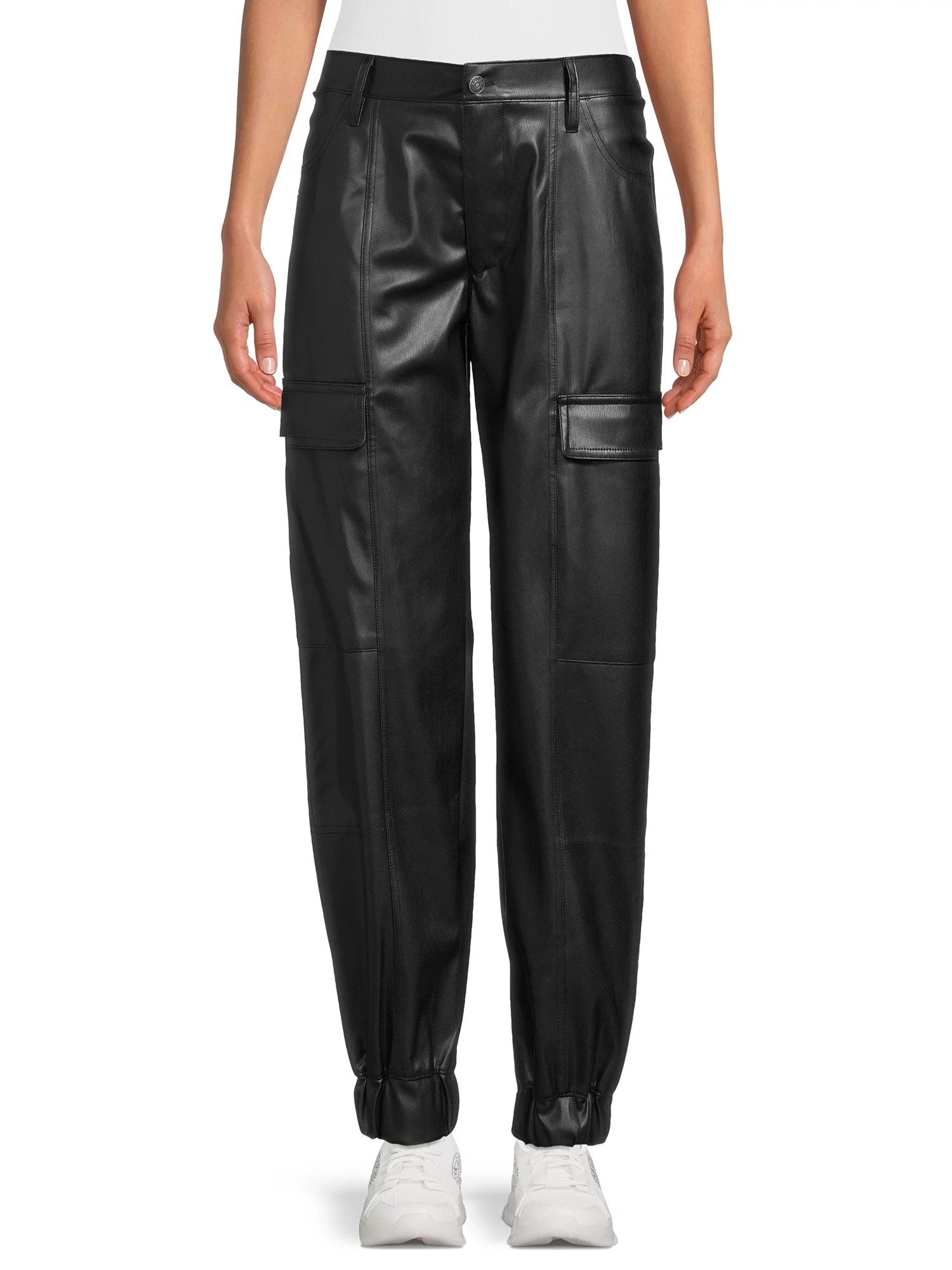 Madden NYC Juniors Faux Leather Jogger Pants, 28" Inseam, Sizes XS-3XL | Walmart (US)