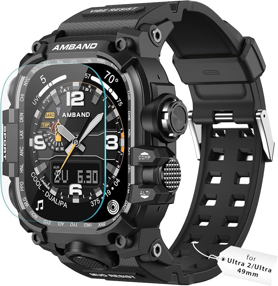 amBand Compatible with Apple Watch Ultra 2/Ultra Bands Case 49mm for Men, M3 Rugged Cover Militar... | Amazon (US)
