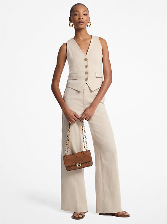 Linen and Cotton Twill Wide Leg Pants | Michael Kors US