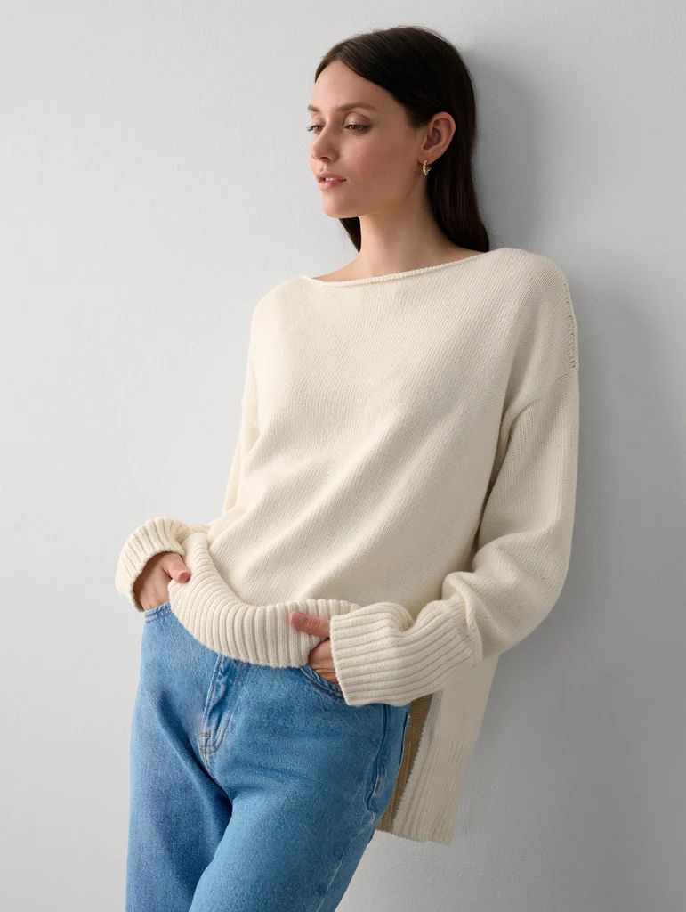 Cotton Boatneck Sweater | White and Warren
