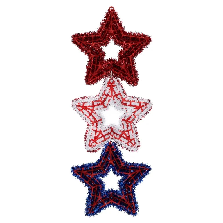 Tinsel Star Dangler Hanging Decoration, Red/White/Blue, 22", Patriotic by Way To Celebrate - Walm... | Walmart (US)
