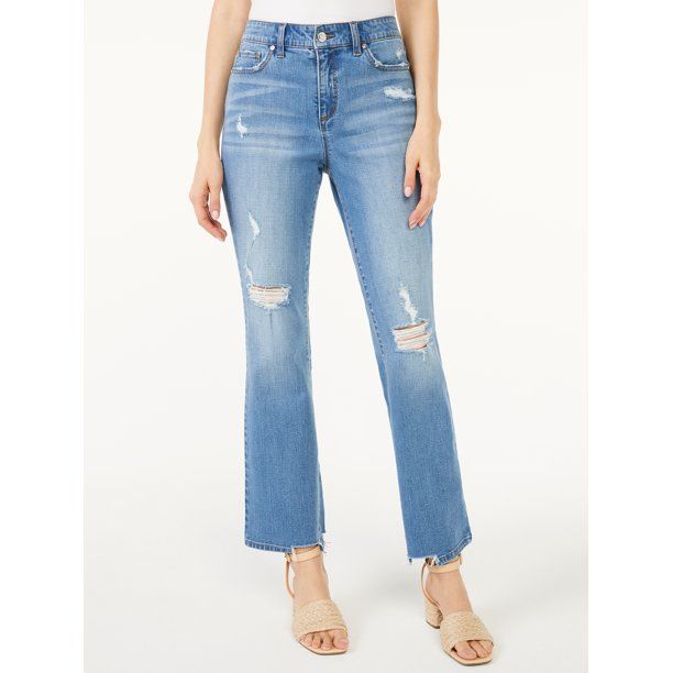 Scoop Women's Cut Hem Crop Flare Jeans - Walmart.com | Walmart (US)