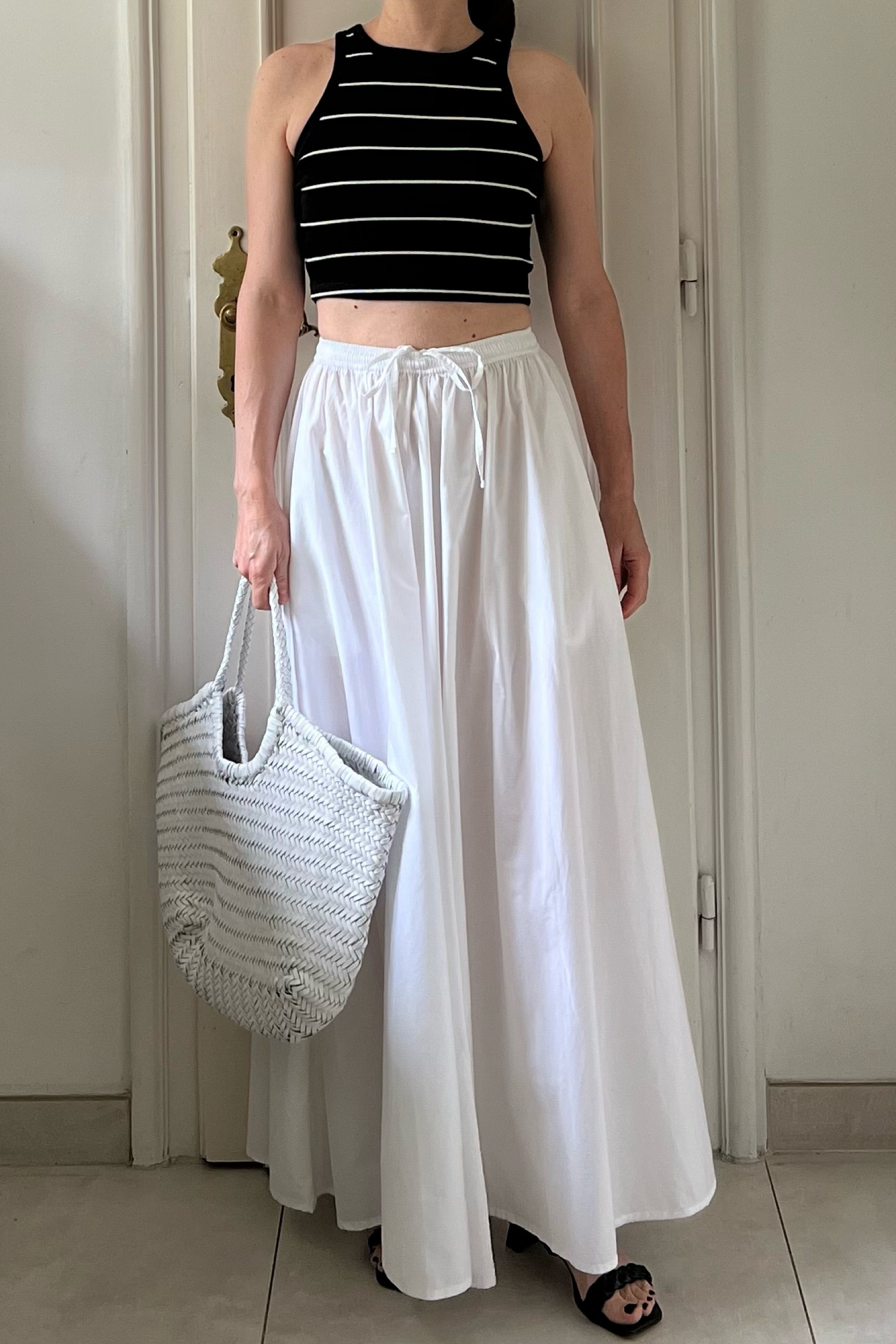 White skirt outfit, striped top, crop topp

#LTKuk #LTKsummer #LTKbag
