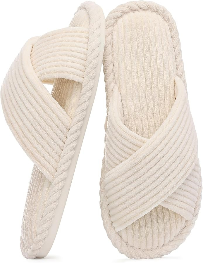 Evshine House Slippers for Women Memory Foam Bedroom Slippers Corduroy Open Toe Slides Shoes Indo... | Amazon (US)