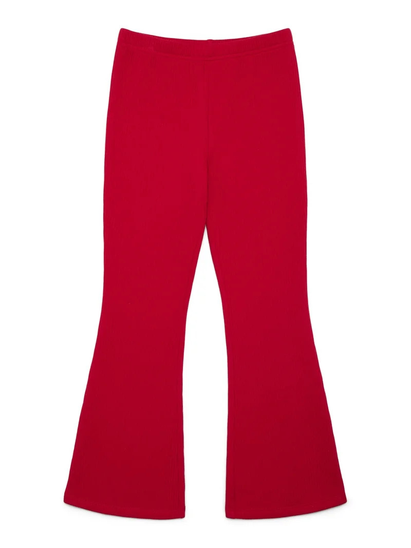 Wonder Nation Girls Ribbed Velboa Flare Leggings, Sizes 4-10 | Walmart (US)