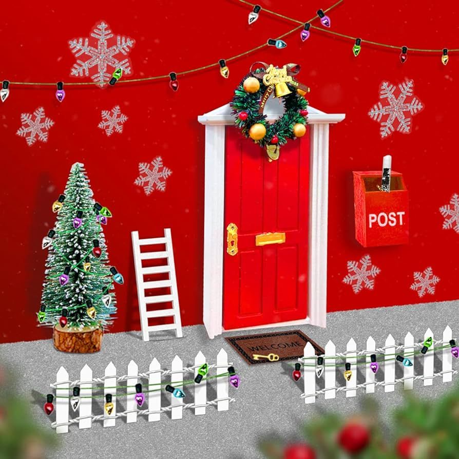 GOGOPARTY Christmas Wooden Red Mini Elf Door for Wall, Miniature Fairy Door Kit, Christmas Dollho... | Amazon (US)