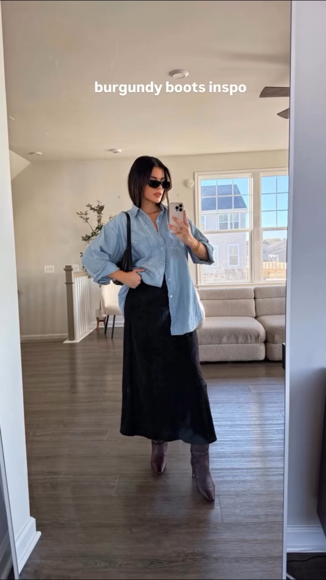 Burgundy boots outfit inspo for fall 🍁 @sam_edelman #transitions #fallfashion #kneehighboots #richmondmom #coolmomoutfit